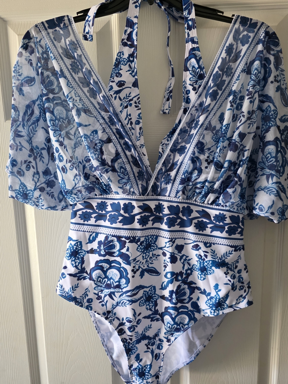 Blue and White Floral One-Piece Swimsuit